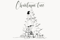 Elegant Christmas Tree Woman Line Art | Holiday Clipart Product Image 1