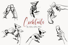 Hand Drawn Cocktail Clipart, Martini &amp; Champagne Glasses Product Image 1