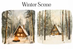 Christmas Watercolor Clipart - Winter Scene Clipart Product Image 3