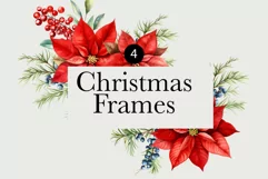 Watercolor Christmas Clipart - Christmas Botanical Frames Product Image 1
