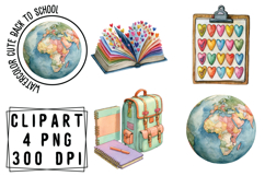 Watercolor Cute Back to School Png Clipart Product Image 1