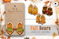 Cute Fall Bear Earrings SVG | Autumn Dangle Earrings Product Image 1