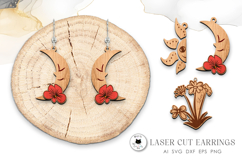 Boho Laser Cut Earrings SVG | Floral Moon Earrings Product Image 1