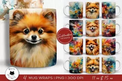 Watercolor Dog Mug Designs Vol.1 | Pomeranian Dog Mug Wraps Product Image 1