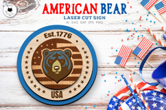 Round Patriotic Bear Sign SVG | Layered USA Sign Laser Cut Product Image 1