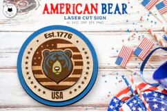 Round Patriotic Bear Sign SVG | Layered USA Sign Laser Cut Product Image 1