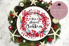 Red Berry Winter Wreath PNG | Round Christmas Door Sign Product Image 1
