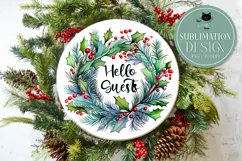Christmas Welcome Sign | Watercolor Holly Winter Wreath PNG Product Image 1