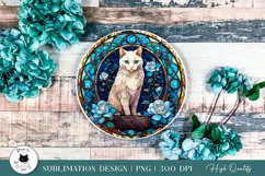 Round White Cat Sign | Stained Glass Cat Ornament Product Image 1