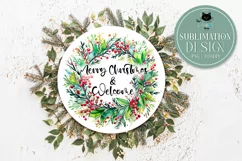 Merry Christmas Wreath PNG | Watercolor Winter Welcome Sign Product Image 1