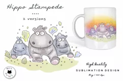 Funny Hippo Stampede Animal Illustration | Animal PNG Design Product Image 1
