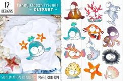 Funny Ocean Animal Clipart | Summer Sublimation PNG Designs Product Image 1