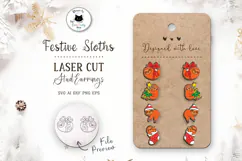 Cute Christmas Sloth Stud Earrings SVG | Laser Cut Jewelry Product Image 1