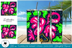 Neon Flamingo Tumbler Wrap | Summer Tumbler Design Product Image 1