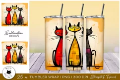 Artistic Cat Tumbler Design | Sitting Cats Tumbler Wrap Product Image 1