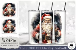 Watercolor Santa Tumbler Design | Christmas Tumbler Wrap Product Image 1