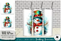 Watercolor Snowman Tumbler Wrap | Christmas Tumbler Design Product Image 1