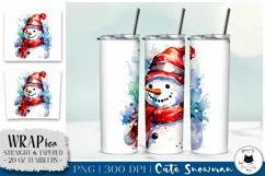 Snowman Tumbler Wrap | Watercolor Christmas Tumbler Design Product Image 1