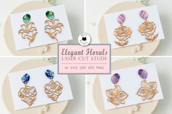 Elegant Floral Stud Earrings | Wooden Jewelry SVG Product Image 1