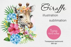 Giraffe & flowers sublimation print design PNG Product Image 1