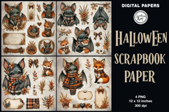 Cute Bat digital papers. Junk Journal page. Scrapbook Product Image 1