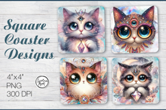 Hypno Cat Coaster Sublimation. Boho. Celestial. PNG Product Image 1
