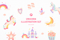 Fantasy Pastel Cute and Playful Unicorn Illustration Set Product Image 1