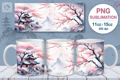 4 Sakura and Cranes PNG sublimation. 11 &amp; 15 oz mug wrap Product Image 2