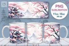 4 Sakura and Cranes PNG sublimation. 11 & 15 oz mug wrap Product Image 2