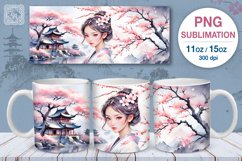 4 Sakura and Cranes PNG sublimation. 11 &amp; 15 oz mug wrap Product Image 3