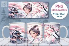 4 Sakura and Cranes PNG sublimation. 11 & 15 oz mug wrap Product Image 3