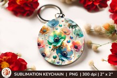 Round Keychain sublimation, 3d keychain, 3D Flowers Product Image 1