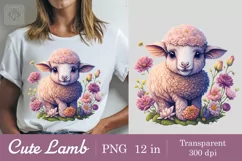Cute Lamb Watercolor clipart, print design PNG Product Image 2