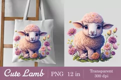 Cute Lamb Watercolor clipart, print design PNG Product Image 3