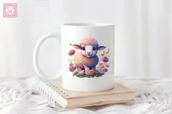 Cute Lamb Watercolor clipart, print design PNG Product Image 4