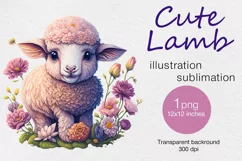 Cute Lamb Watercolor clipart, print design PNG Product Image 1