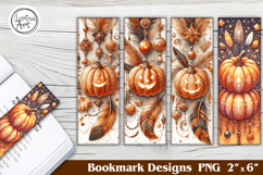 Halloween Boho Pumpkin Printable Bookmark 4 PNG Product Image 1