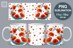 Red Poppies mug PNG sublimation. 11 & 15 oz mug wrap PNG Product Image 1