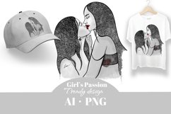 Kissing girls modern vector ink art printable design. LGBT Product Image 1