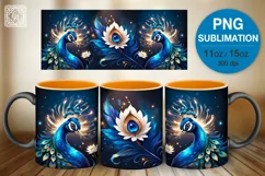 Peacock mug PNG sublimation. 11 & 15 oz mug wrap PNG Product Image 1