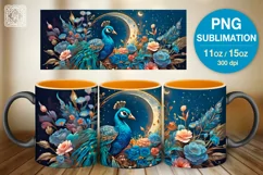 Peacock mug PNG sublimation. 11 & 15 oz mug wrap PNG Product Image 1