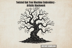 Artistic Twisted Oak Tree Sketch Embroidery Product Image 1