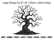 Artistic Twisted Oak Tree Sketch Embroidery Product Image 2