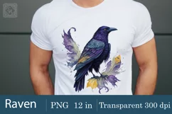 2 Raven - Halloween Birds Watercolor clipart,2 print designs Product Image 2
