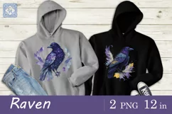 2 Raven - Halloween Birds Watercolor clipart,2 print designs Product Image 3