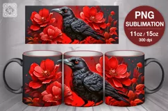 Raven & Flowers PNG sublimation. 11 & 15 oz mug wrap Product Image 1