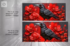Raven & Flowers PNG sublimation. 11 & 15 oz mug wrap Product Image 2