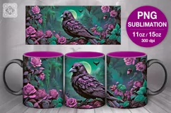 Raven & Flowers PNG sublimation. 11 & 15 oz mug wrap Product Image 1