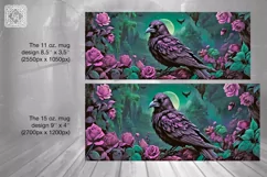 Raven & Flowers PNG sublimation. 11 & 15 oz mug wrap Product Image 2