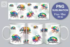 Rainbow Bugs mug PNG sublimation. 11 & 15 oz mug wrap PNG Product Image 1